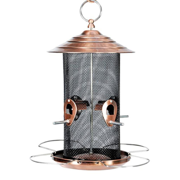 Brushed Copper Bird Feeder Medium Size for Mixed Seeds Outdoor Wood Look Use