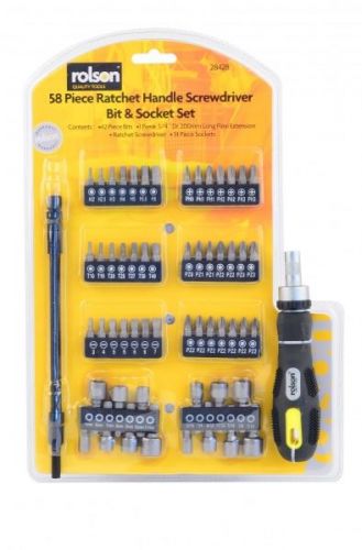 58 Piece Ratchet Handle Screwdriver Bit And Socket Set With Flexi Extension