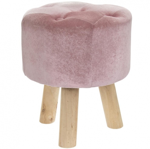 Round Velvet Stool Pink with stable sturdy wooden legs