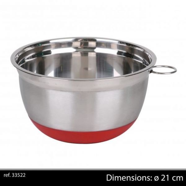 21Cm Chrome Mixing Bowl With Non Slip Base Red