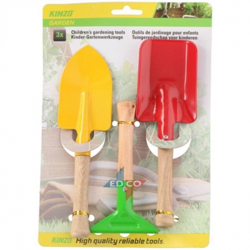 3pcs Indoor Gardening Tool Kit Childrens Rake Shovel Spade Wooden