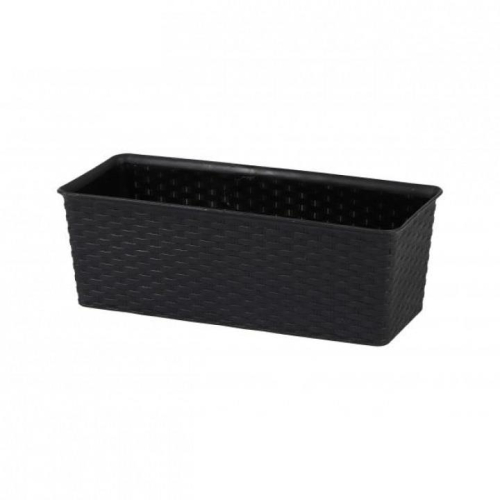 Black Rattan Effect Rectangular Planter 30cm Medium Size Indoor Outdoor Pot