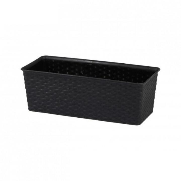 Black Rattan Effect Rectangular Planter 30cm Medium Size Indoor Outdoor Pot
