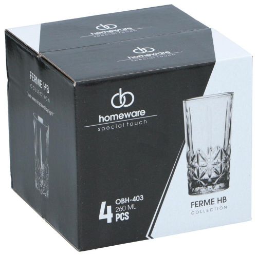 Glass Set 4 Pieces 260ml Drinking Glasses Stylish Design for Any Occasion
