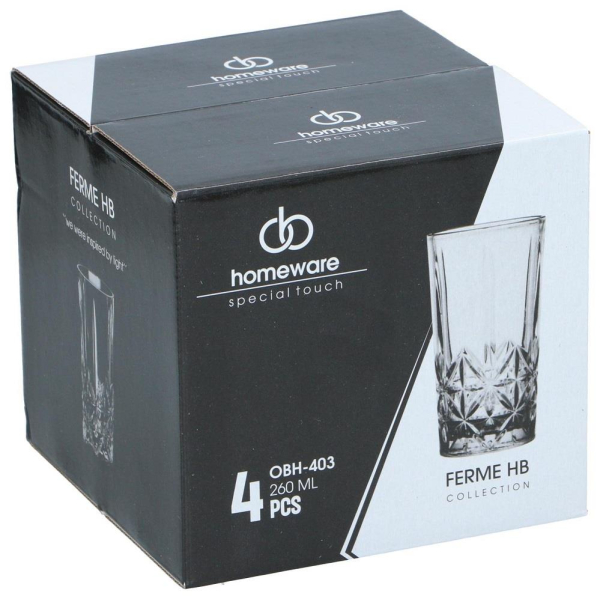 Glass Set 4 Pieces 260ml Drinking Glasses Stylish Design for Any Occasion