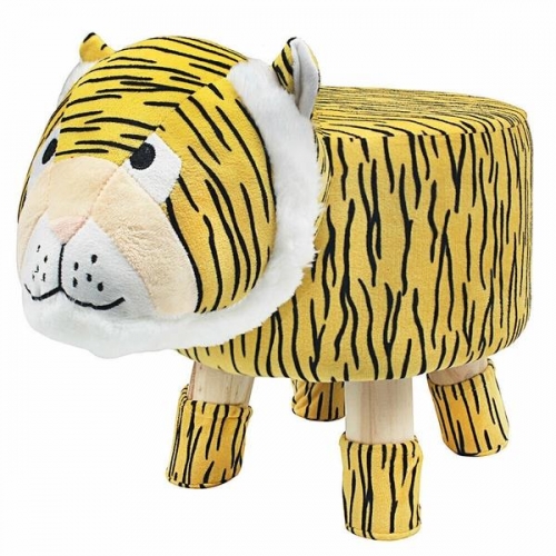 Tiger Design Round Stool Wooden Legs For Childrens