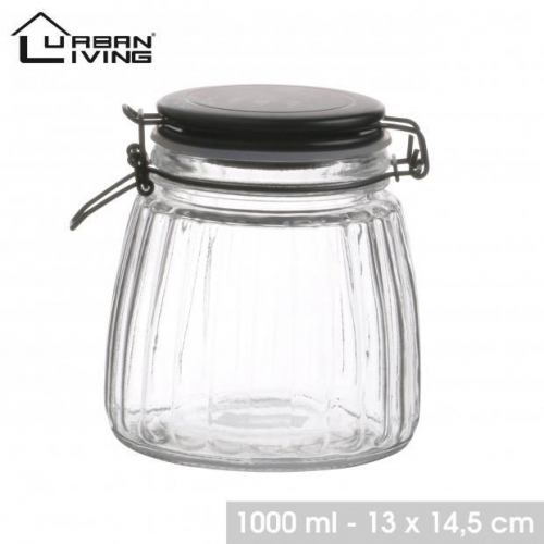 1L Black Clip Top Food Preserving Glass Jar