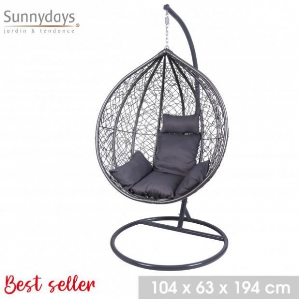 Dark Grey Rattan Effect Egg Chair 104X63X194H CM