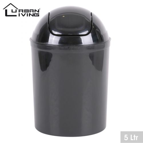 Black Plastic 5 Litre Mini Swing Top Lid Waste Bin Office Home Bathroom Toilet