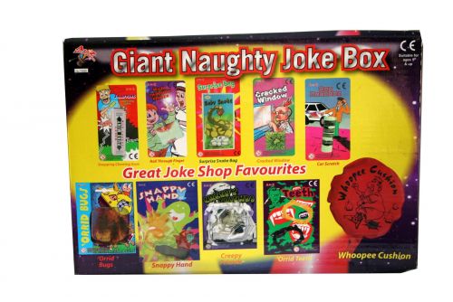 Giant naughty joke box including whoopee cushion