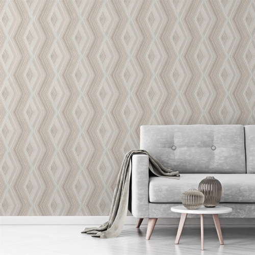 Crown Aura Latte Geometric Wallpaper Natural 52cm x 10.05m