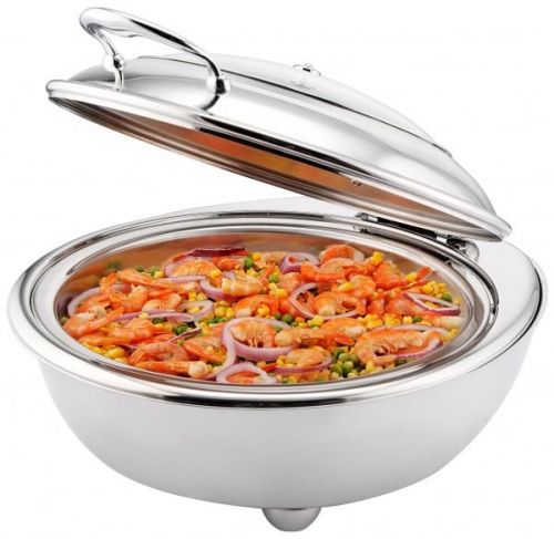6.8Lt Round Chafer With Electric Heater Plate Stainless Steel Chafing Dish With Glass Lid