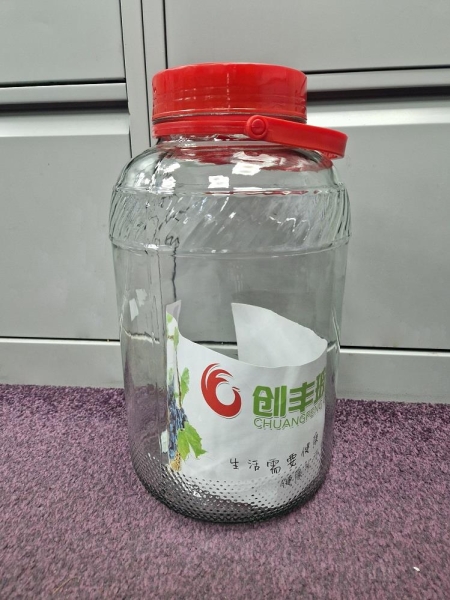8L Glass Jar with Red Plastic Lid - Home Organizer - Bottles Tin Canister