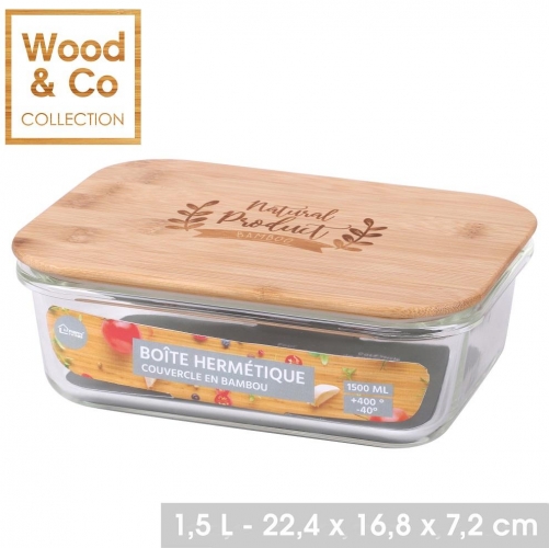 1500ML Air Tight Glass Food Container With Bamboo Lid