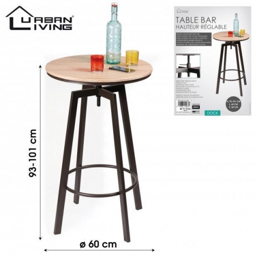 Adjustable Factory Bar Table Metal Wood Black