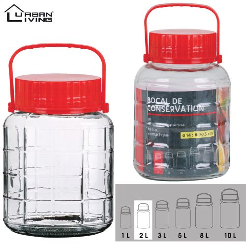 2L Glass Jar Food Preserve Seal-able Airtight Container With Red plastic lid