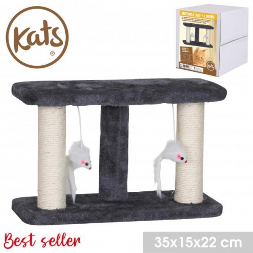 Double Cat Scratching Pole Hanging Toy Mouse