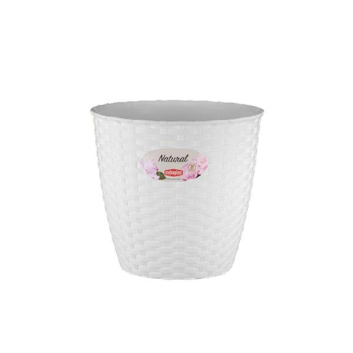 Natural 14cm White Vase Recycled Plastic Woven Texture Indoor Outdoor Planter