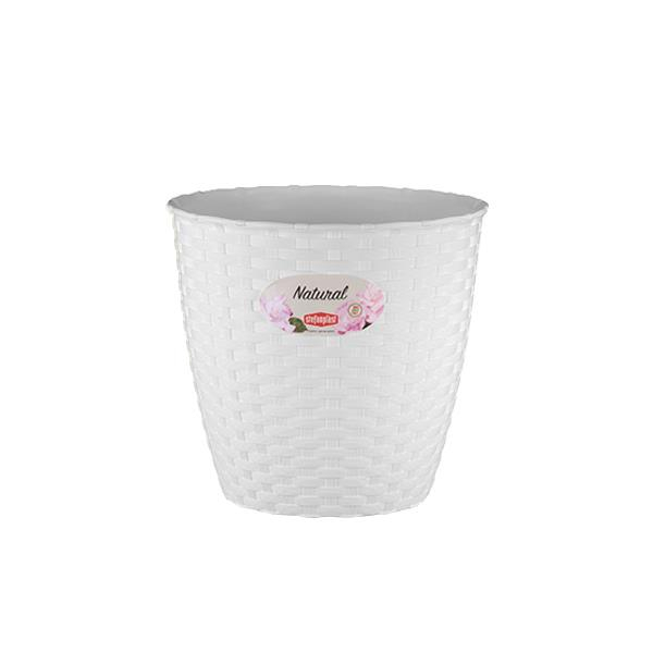 Natural 14cm White Vase Recycled Plastic Woven Texture Indoor Outdoor Planter