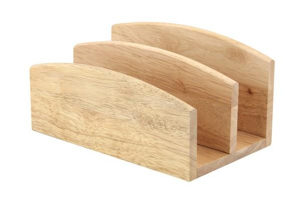 RB Letter Rack PLAIN Hevea Wood 2 Compartments Desk Organizer Office Storage