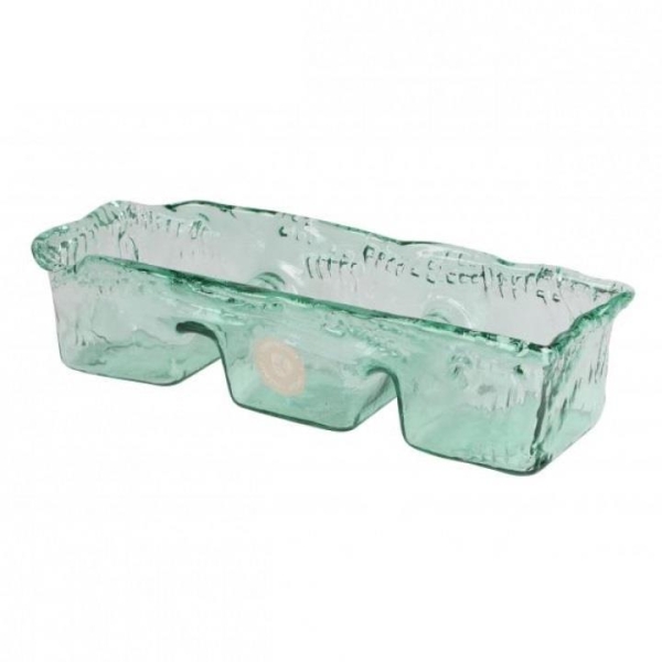 Glass Serving Dish With 3 Sections Compartments 38x12.5xH10cm