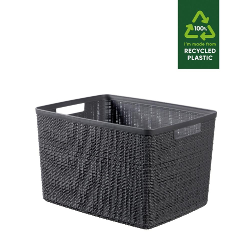 Jute Large Basket Grey Plastic Storage Organizer for Home Office Toys Clothes