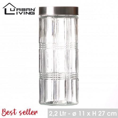 Round Glass Storage Jar With Stainless Steel Lid 2.2L