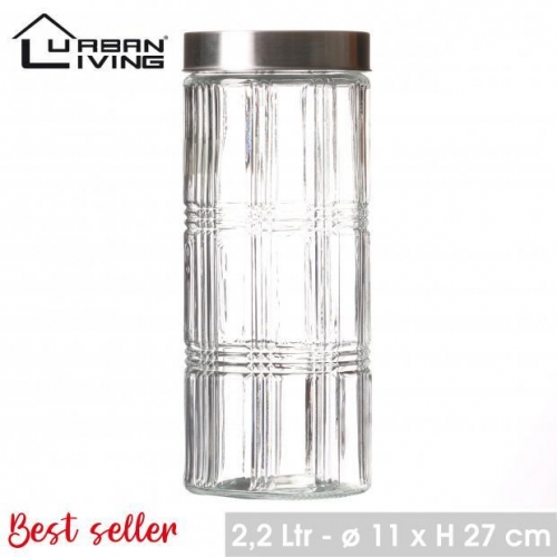Round Glass Storage Jar With Stainless Steel Lid 2.2L Container Kitchen Plastic Transparent Utensils Airtight Food Storage Reusable Tin Canister