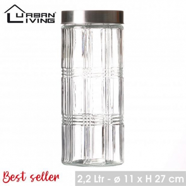 Round Glass Storage Jar With Stainless Steel Lid 2.2L Container Kitchen Plastic Transparent Utensils Airtight Food Storage Reusable Tin Canister