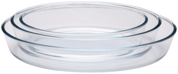 3Piece Clear Glass Oven Dish Set Baking Roasting Microwave Safe Nesting Cookware