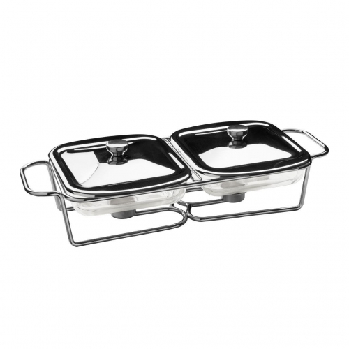 Twin Food Warmer 1 Ltr Marinex Glass Dishes Stainless Steel 12x49x20cm