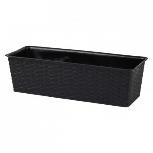 Black Rattan Effect Planter 50cm Plastic Indoor Outdoor Garden Pot Medium Size