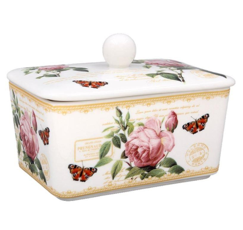 Fine China Butter Dish Redoute Rose Design Microwave and Dishwasher Safe