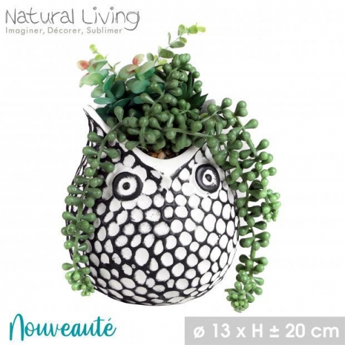 Cement Pot with Artificial Plant Design OWL Daim 13CM