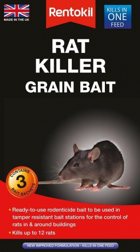 Rentokil Rat Killer Grain Bait Poison Wheat Grain 3 Bait Sachets