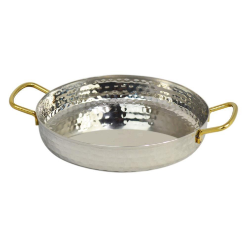 Mini Deep Pan 18cm Hammered Stainless Steel with Gold Handles for Small Meals
