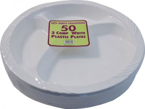 50 Pack 3 Compartment Plastic Plates Disposable Party Tableware
