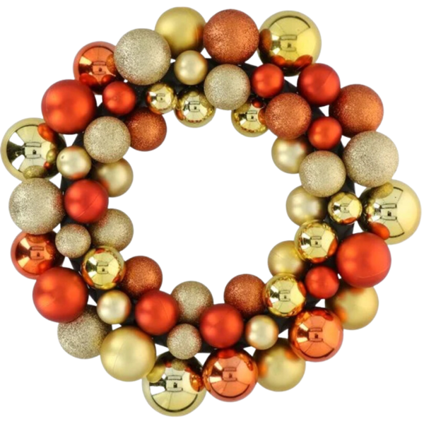 Christmas Wreath 36cm 55 Gold Copper Baubles Durable Indoor Outdoor Door Decor