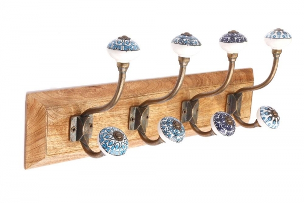 Peacock Coat Hooks On Wooden Base Large