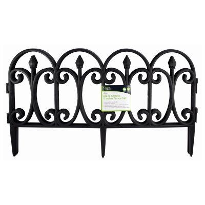 4pc Black Ornate Garden Fence Set