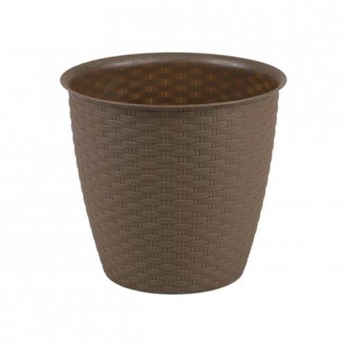 Brown Rattan Effect Planter Plastic Pot Indoor Outdoor Use 23cm Height 25cm Dia
