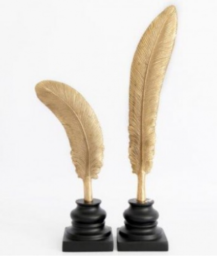 Set of 2 Gold Feather on Black Base Metal