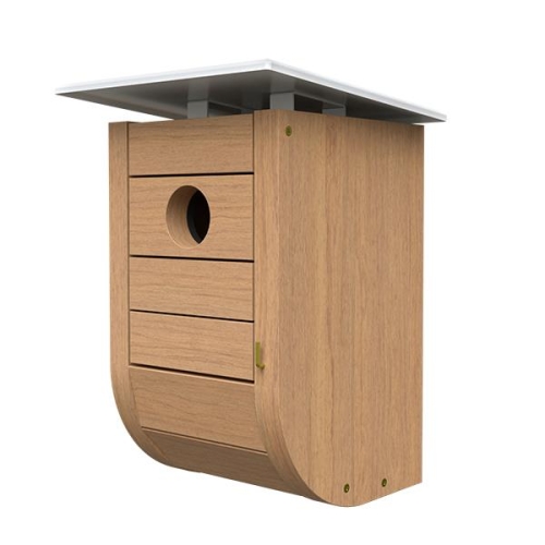 Nordic Habitat Modern Bird House with teak finish.