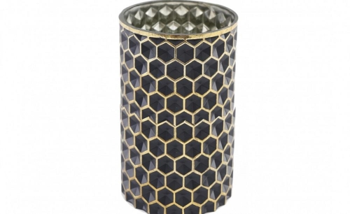 Honeycomb Design Vase Black & Gold
