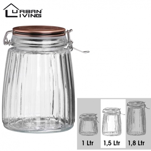 1.5L Copper Clip Top Food Cereal Rice Preserving Glass Jar Storage Canister Containers Kitchen Steel Transparent Stainless Utensils Airtight Sturdy Tin