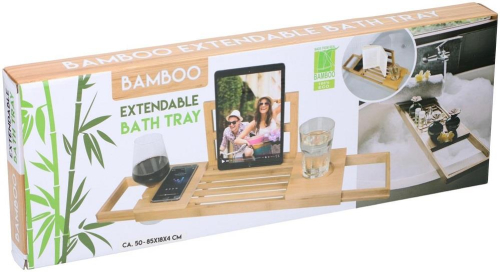 Wood Bamboo Bath Tray Medium Extendable Indoor Use Book Tablet Wine Glass Holder