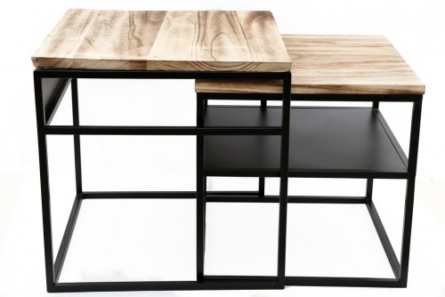 Set Of 2 Metal Black Tables Wooden Top Home Office