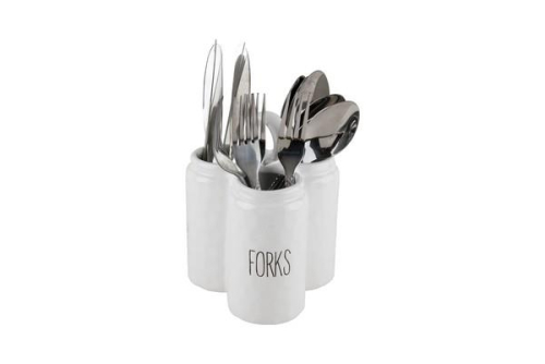 Dimples Cutlery Holder Set of 3 Ceramic with a Handle White Kitchen Organizer
