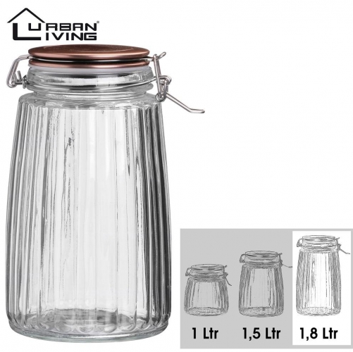 1.8L Copper Clip Top Food Cereal Rice Preserving Glass Jar Canister