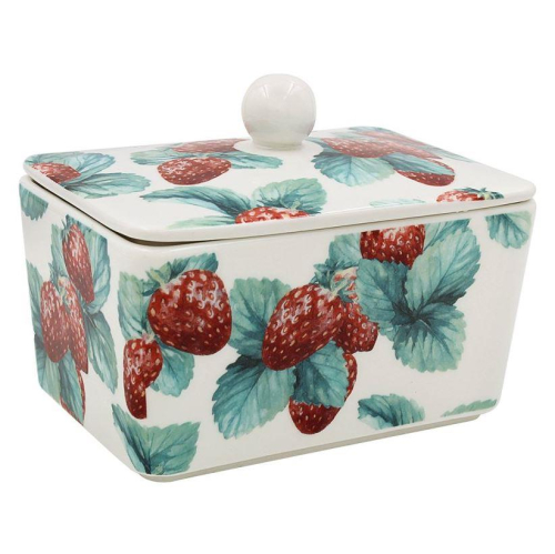 Strawberry Field Butter Dish Porcelain Summer Design Kitchen Table Gift Box